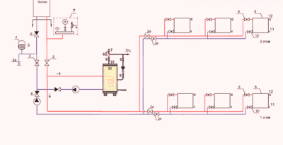 Схема на индиректно отопление на свързващия котел с помощта на две помпи