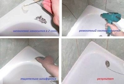 Reparación de virutas en la superficie del baño